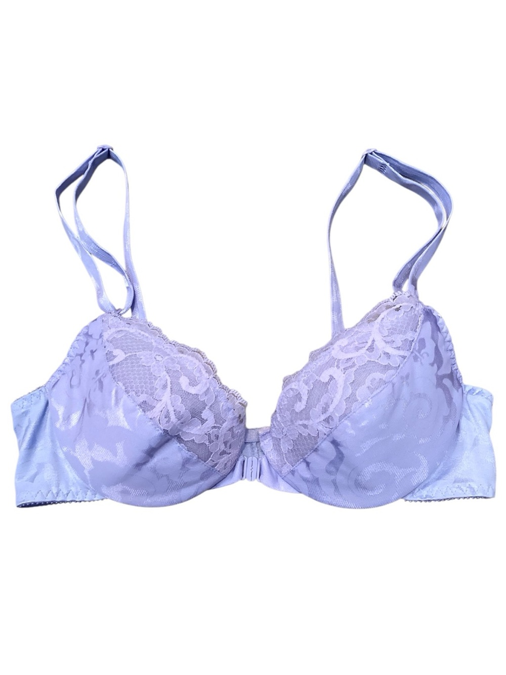 34B Vintage 80s Maidenform Sweet Nothings 6887 Bra Lavender Lace Front Close